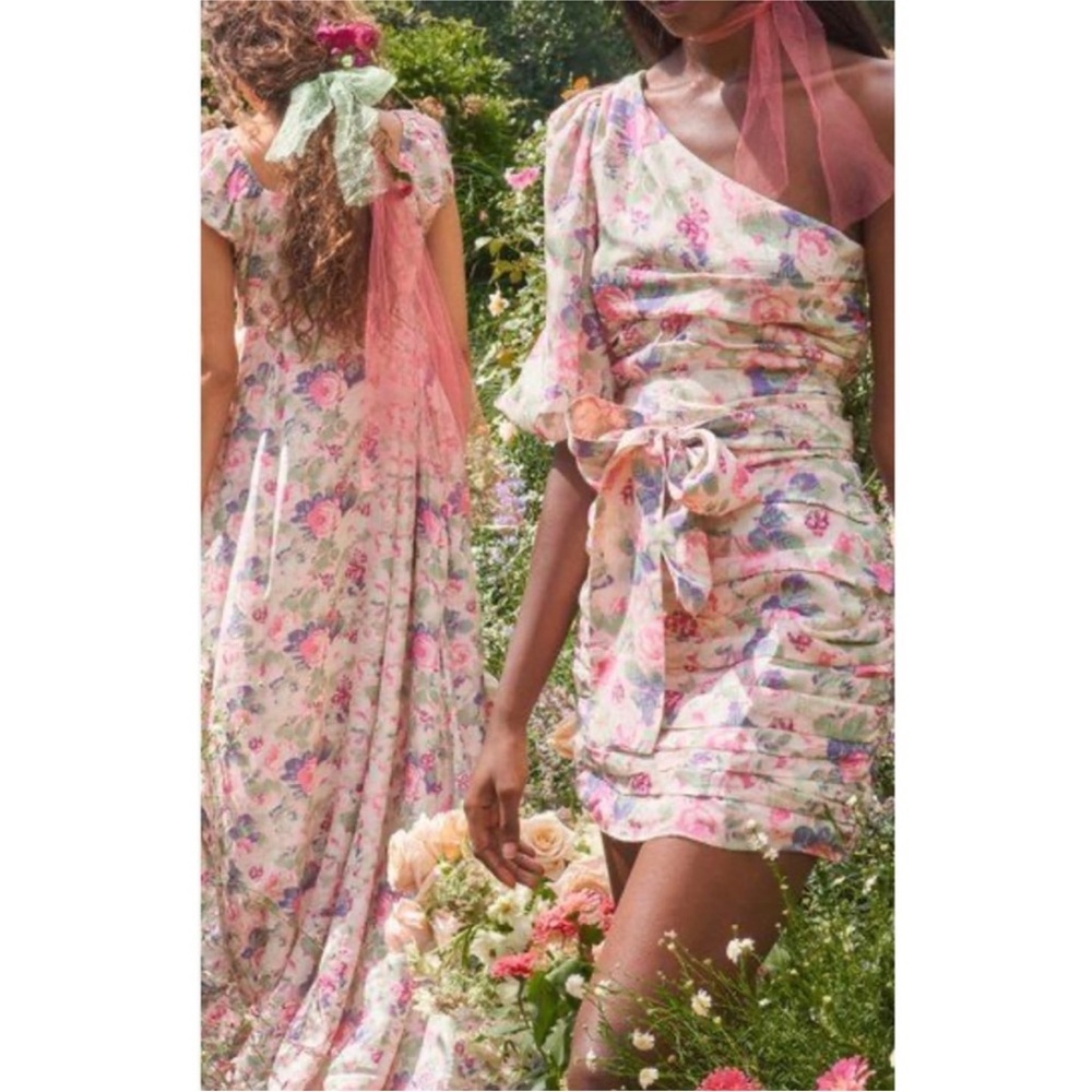 LoveShackFancy Floral Ivory and Pink Wedding Dress - Picture 3 of 15
